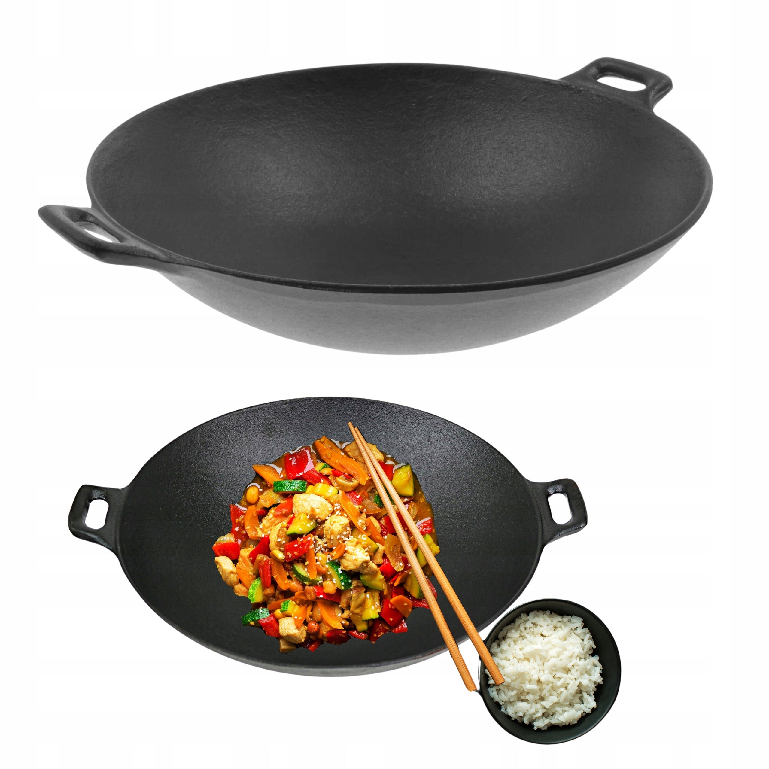 Wok Pan Induction CAST IRON Gas CAST Deep Large For Fire Pit 31cm XXL