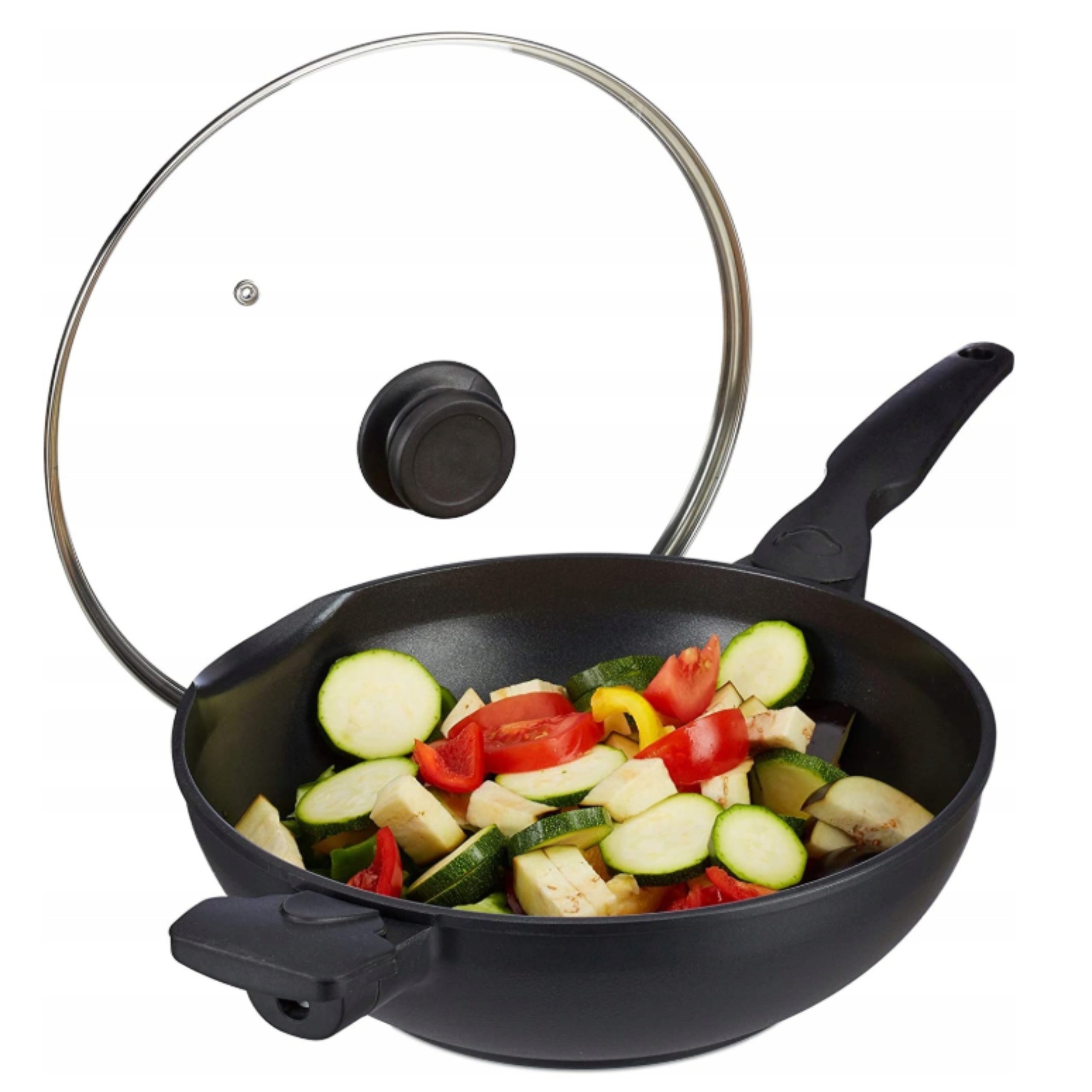Wok Pan with Lid Deep Cooking Pan 30 cm Relaxdays