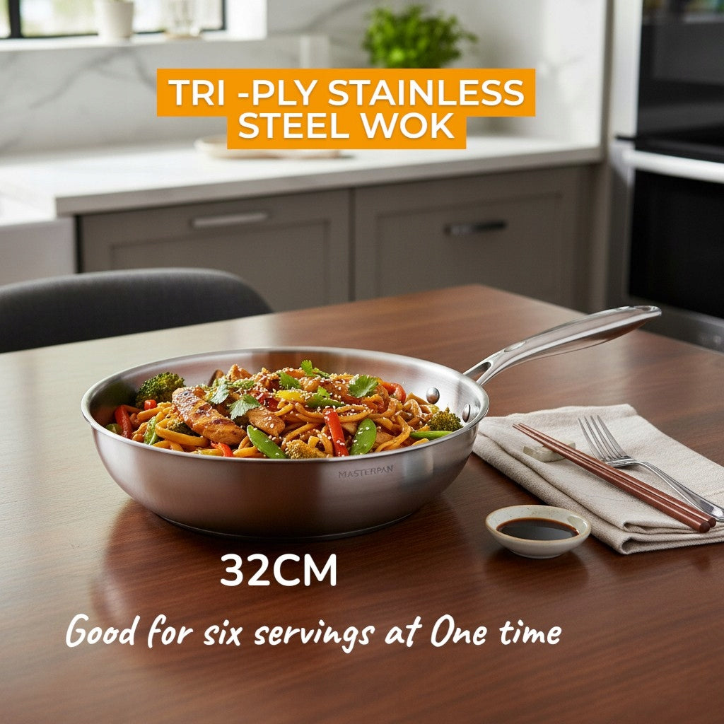 Wok deep steel frying pan 32CM induction MASTERPAN Packaging status original