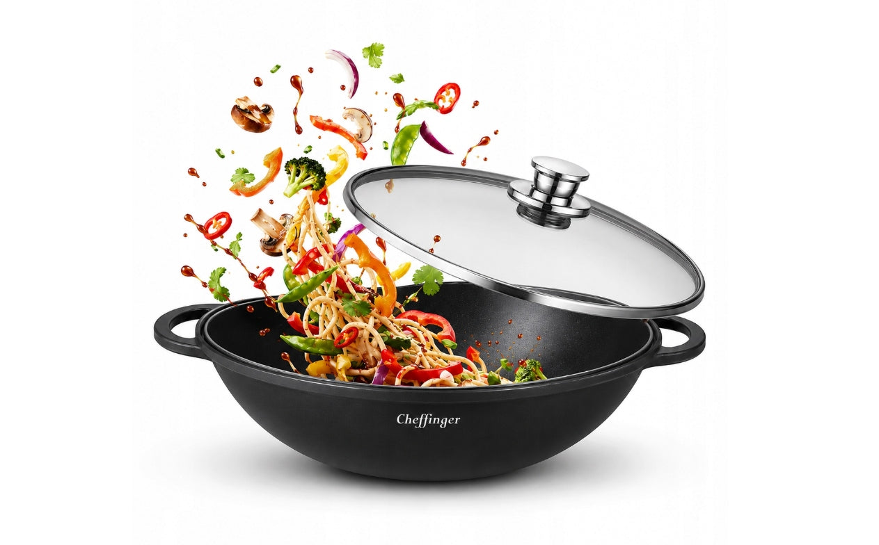 Wok induction pan with detachable handle black stainless steel 40 cm