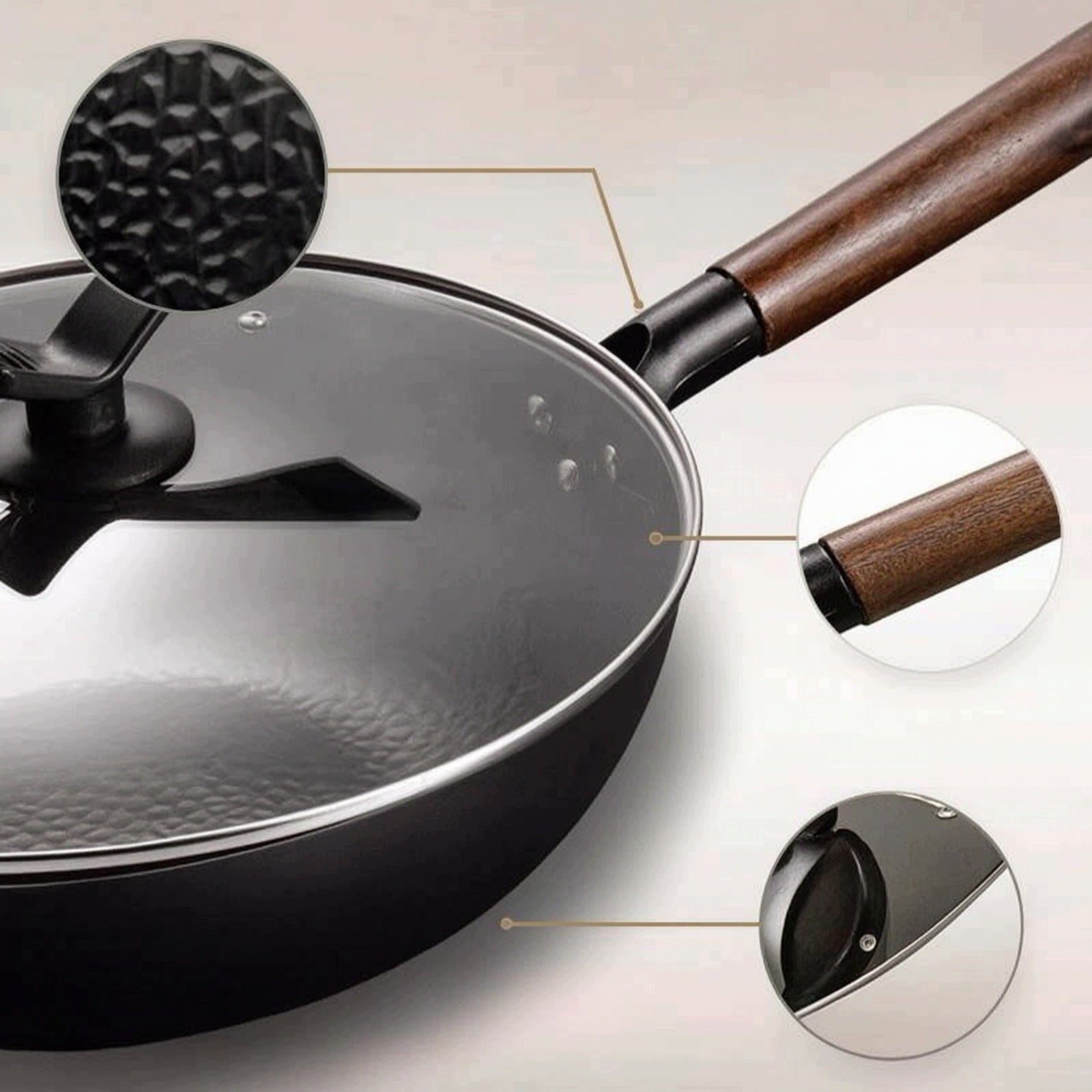 Wok with Lid Hand-Forged Iron Wok Traditional for Daily Cooking, Home Cooks Brand no brand