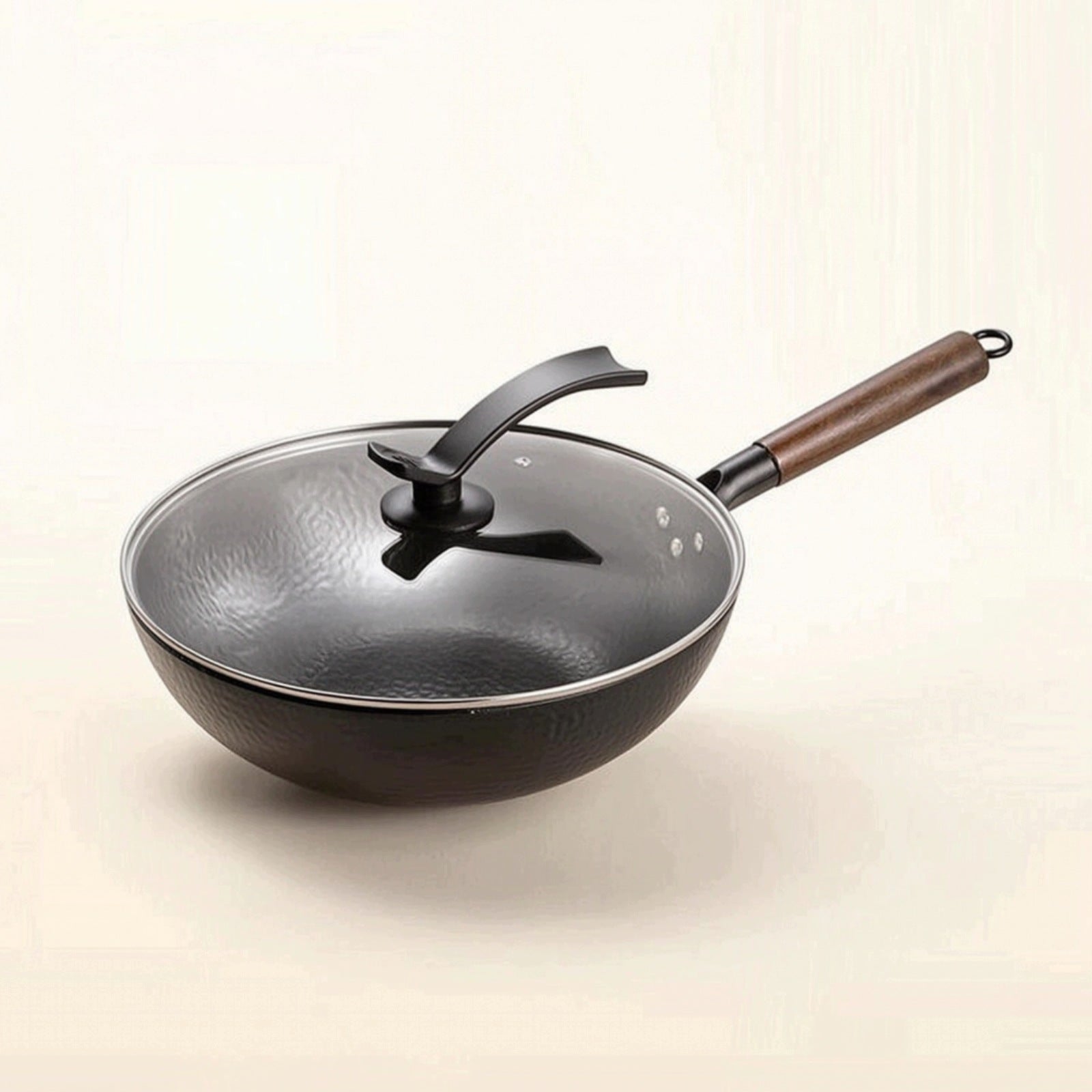 Wok with Lid Hand-Forged Iron Wok Traditional for Daily Cooking, Home Cooks Packaging status original