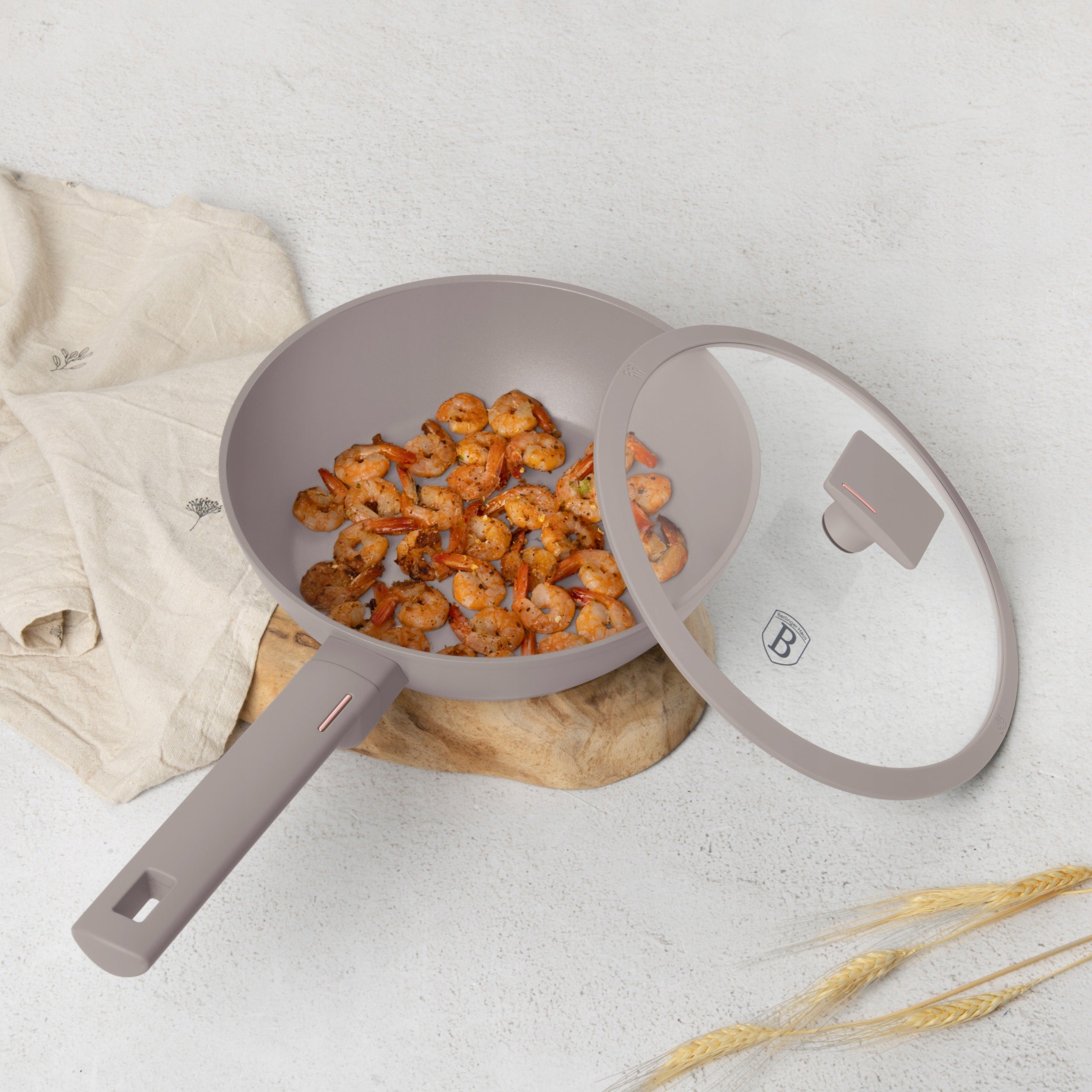 Wok with lid BH-8092 BerlingerHaus Taupe Collection 24 cm titanium Packaging status original