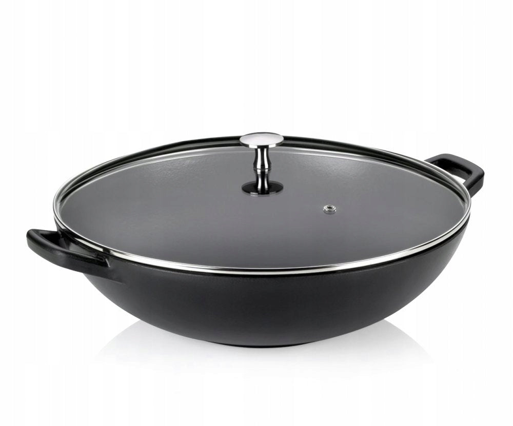 Wok with lid cast iron CALIDO 36 cm black