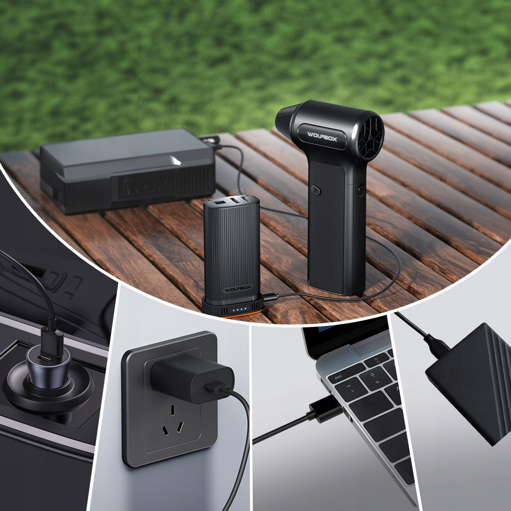 Wolfbox DF200 Dmuchawa do Liści 2xAKU Zestaw z Etui Mocna do Auta i Ogrodu Power supply rechargeable battery