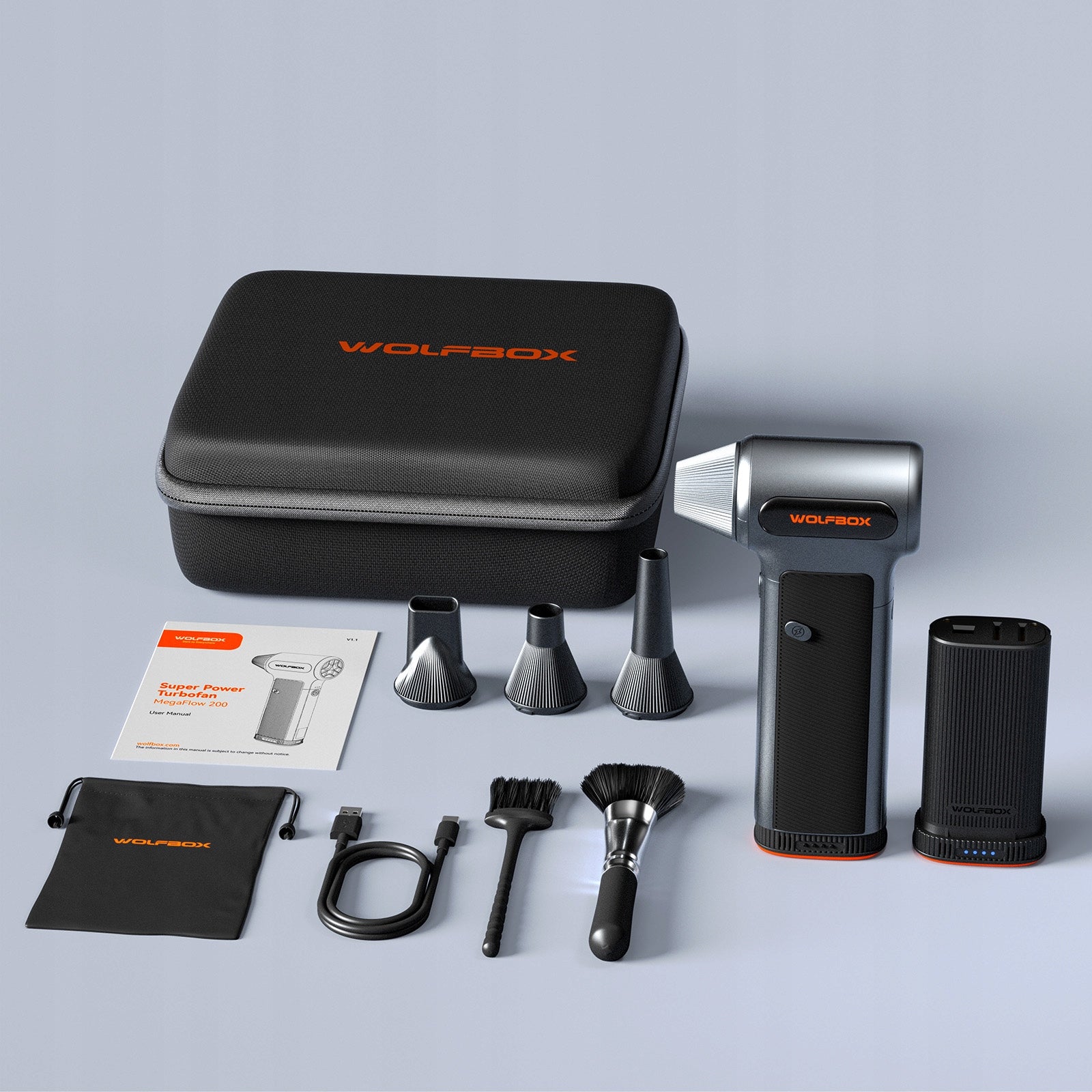 Wolfbox MF200 Dmuchawa do Liści 2xAKU Zestaw z Etui Mocna do Auta i Ogrodu Manufacturer code MF200-2PK