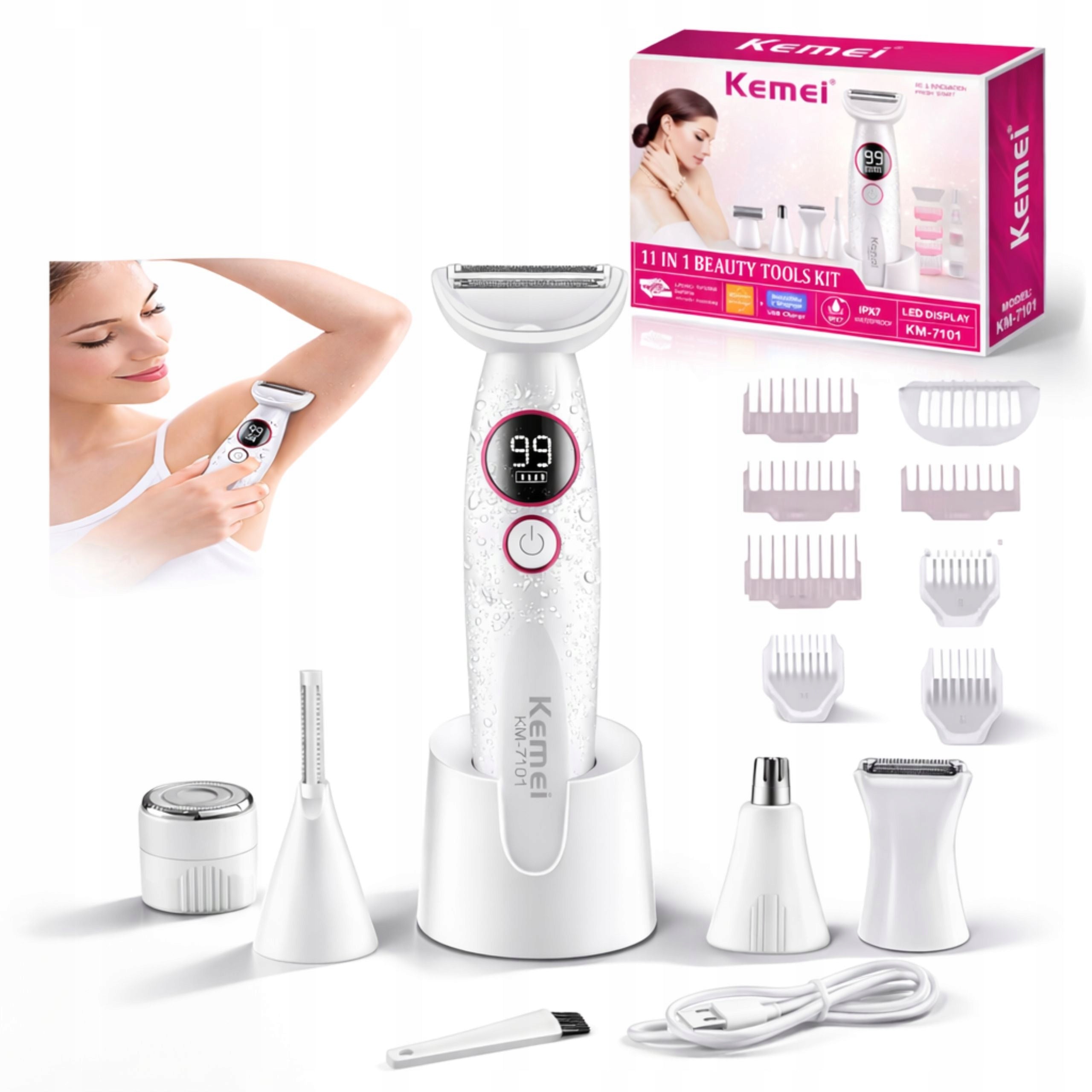 Women's Shaver 11in1 Waterproof LCD USB-C Trimmer Epilator Bikini Leg Pach