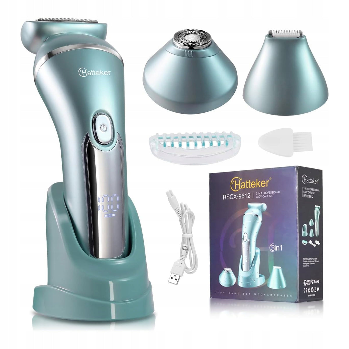 Women's Shaver 3 in 1 Electric Face Body Bikini Waterproof USB