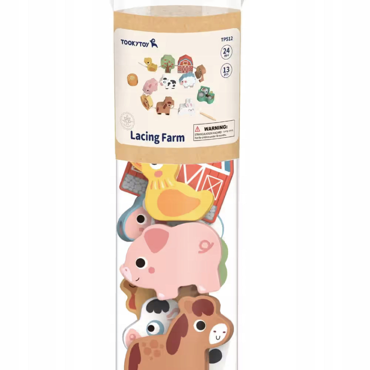 Wooden Animals for Threading Farm Pastel 13 el. 18M+ Manufacturer code TP512