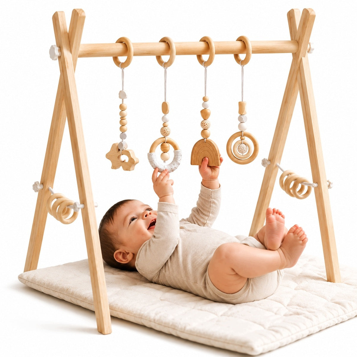 Wooden Baby Gym Educational Stand for Infants Sensory
