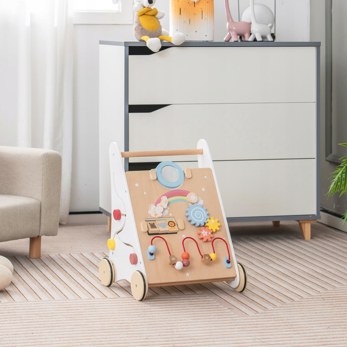Wooden Baby Walker w/ Educational Toy, Baby Walker for 12-36 Month Olds Brand Goplus