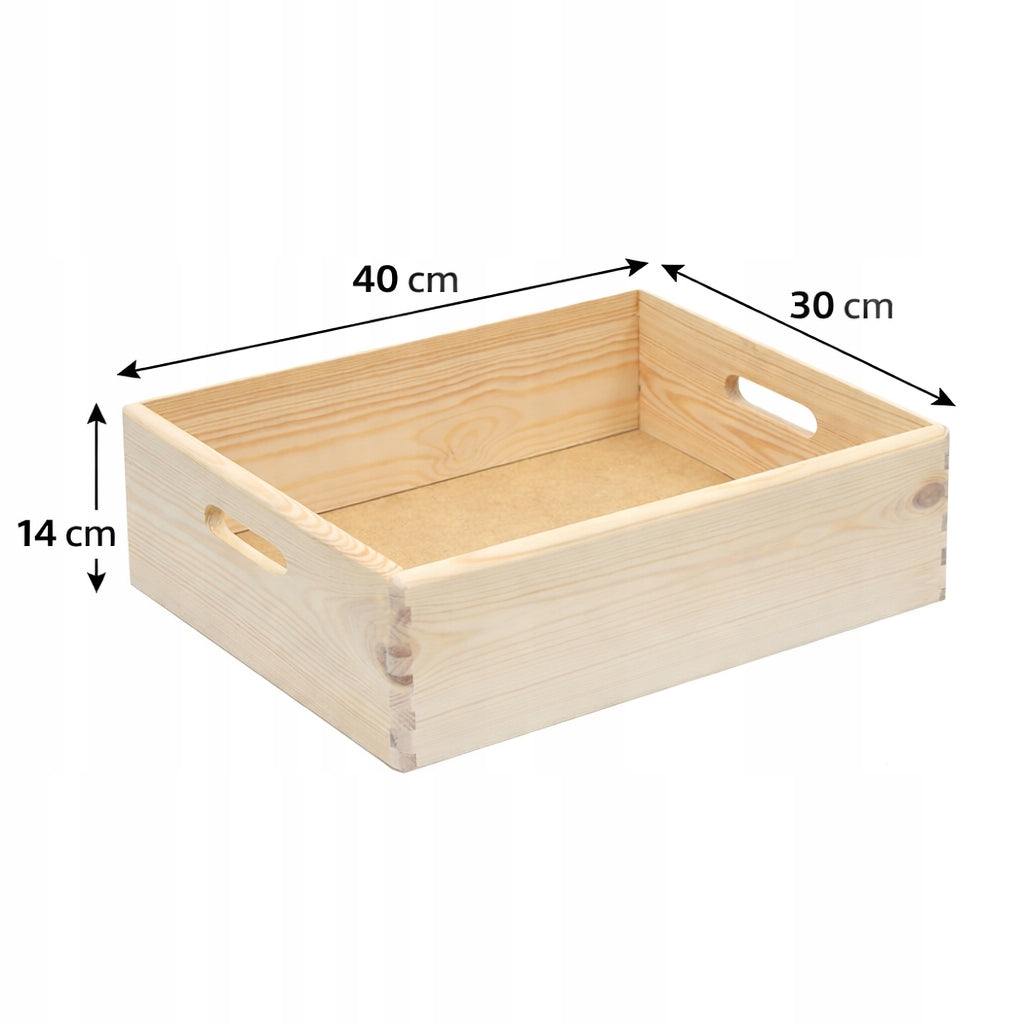 Wooden Box Open 40x30x14 cm with Handles Basket Organizer Box