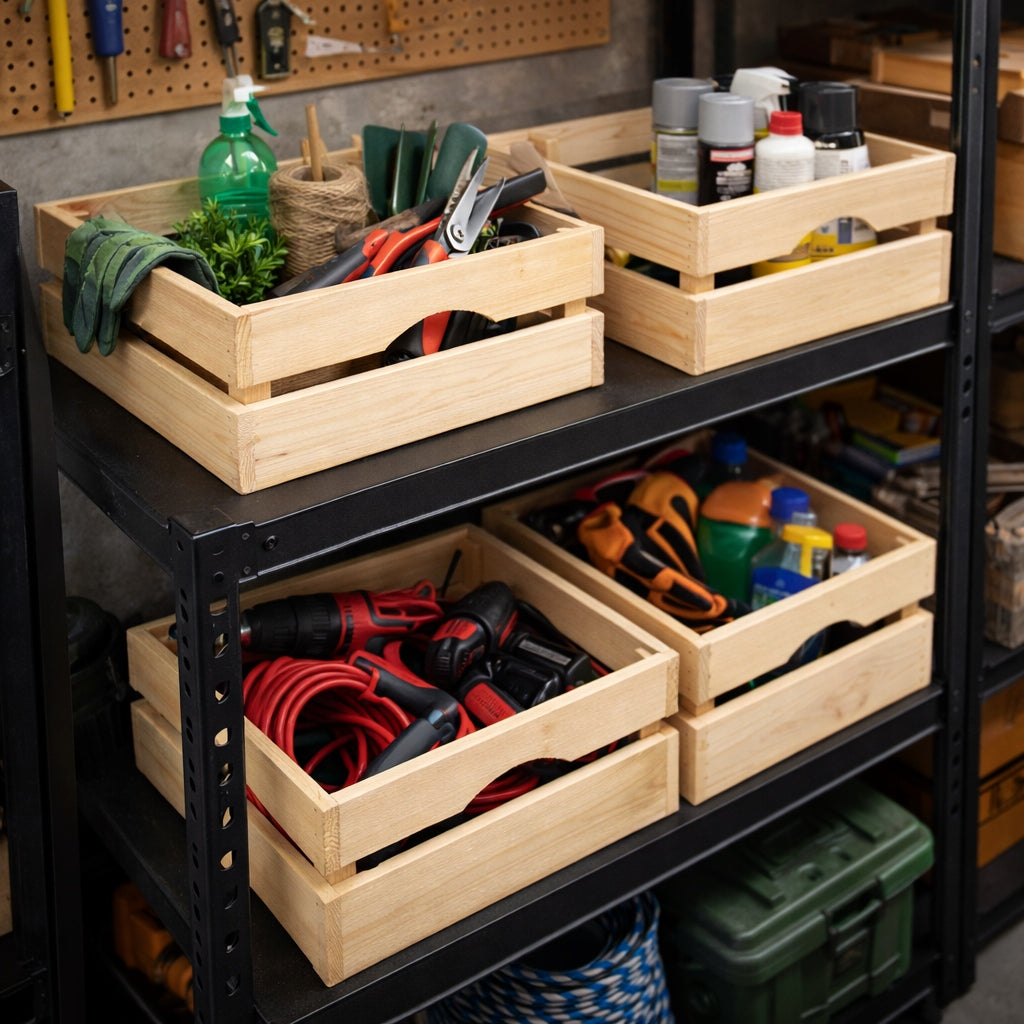 Wooden Box with Handle 40x30x14 cm Natural Organizer Container Basket Brand no brand