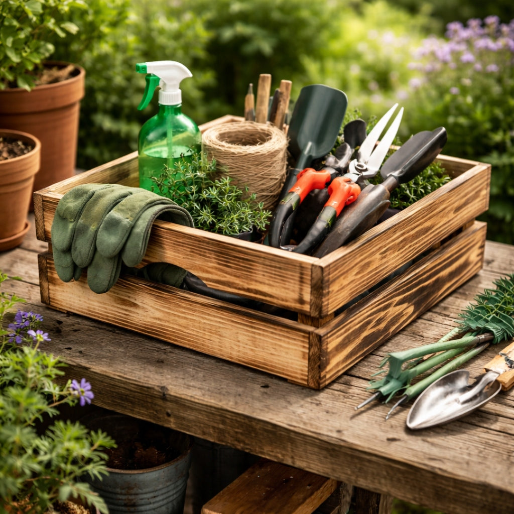 Wooden Box with Handle 40x30x14 cm Tanned Organizer Container Basket