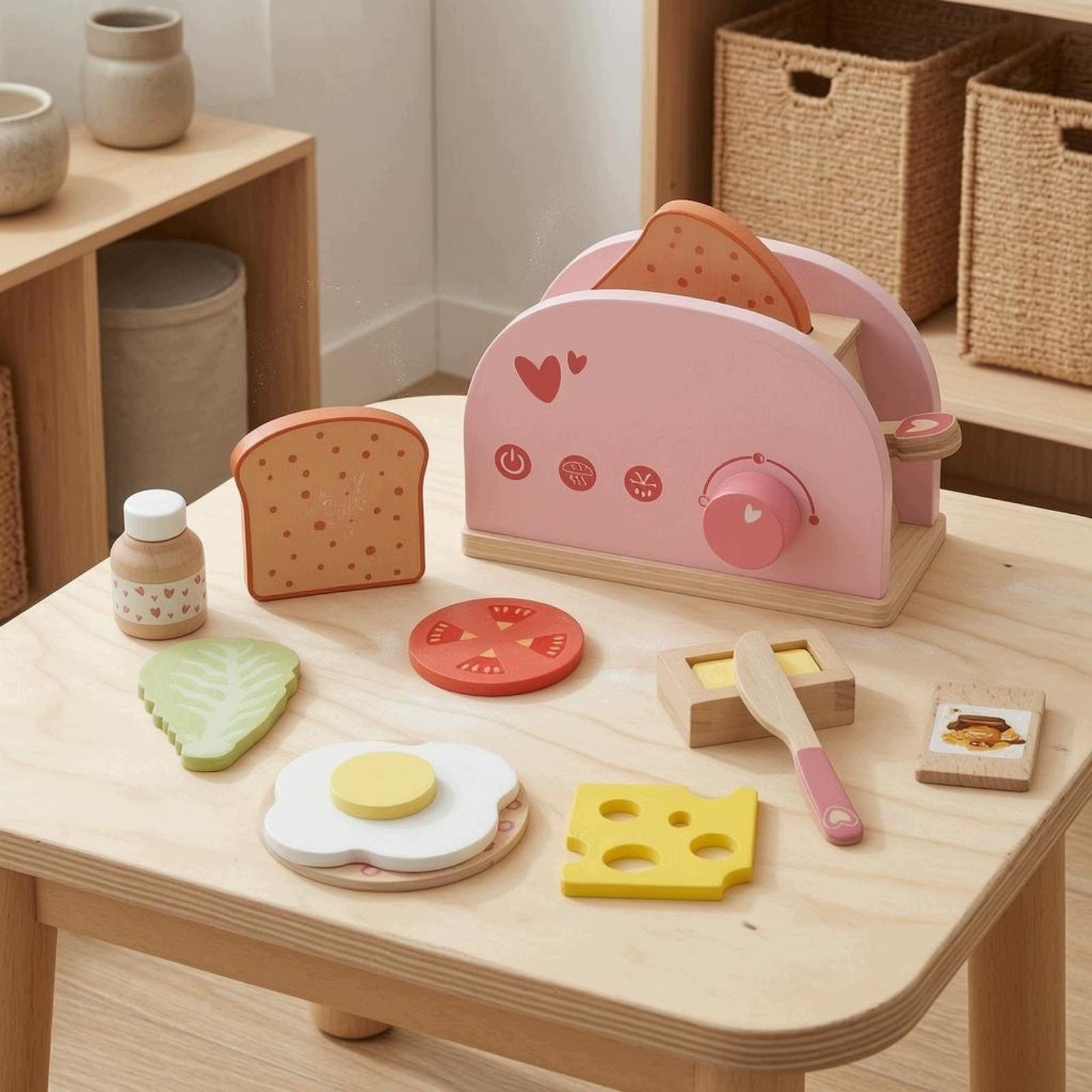 Wooden Bread Maker Toy Compact Tabletop Bread Maker Toy Pink Brand no brand