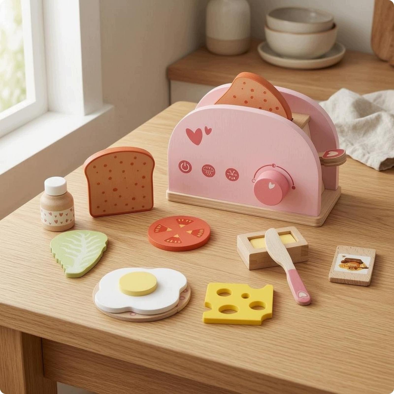 Wooden Bread Maker Toy Compact Tabletop Bread Maker Toy Pink