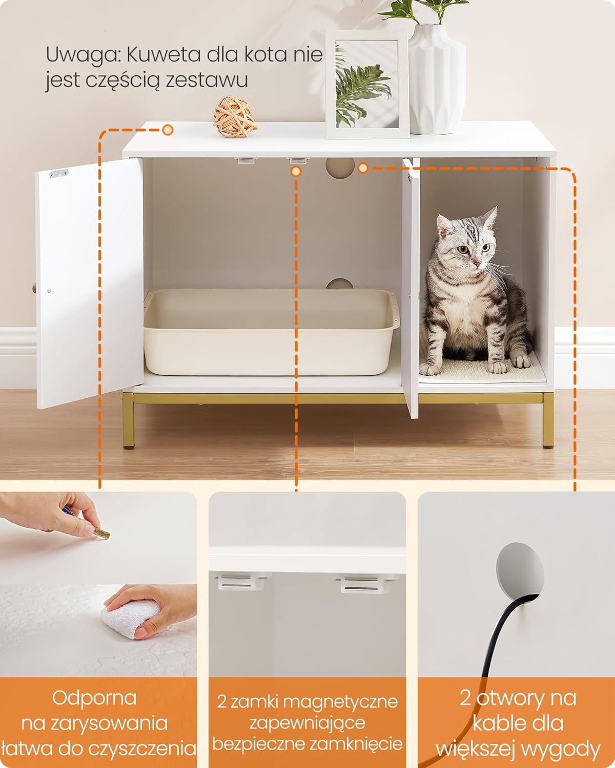 Wooden Cabinet Storage Cat House for Cuvette Bed Scratcher WHITE Brand Feandrea