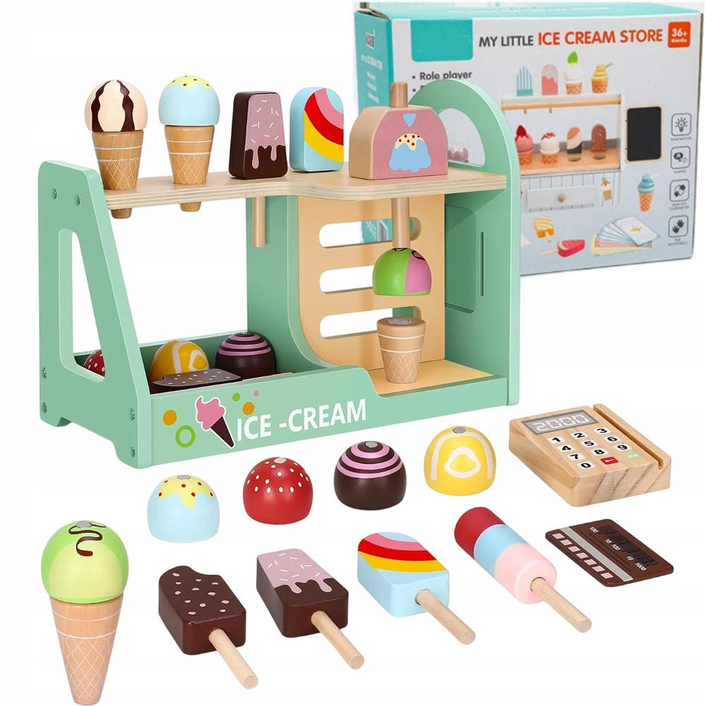 Wooden Cafe and Ice Cream Shop Set for Kids - Desserts and Ice Cream