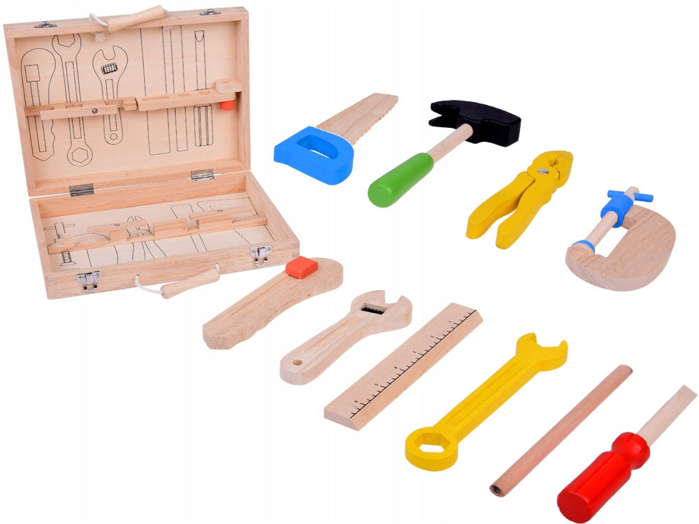 Wooden Case with Tools Hammer Saw Screwdriver 10 tools ZA5382 Brand Jokomisiada