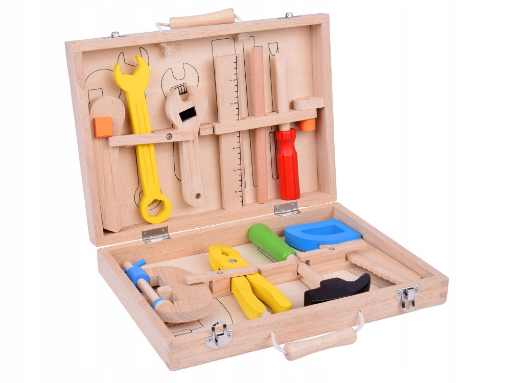 Wooden Case with Tools Hammer Saw Screwdriver 10 tools ZA5382 Kid's age 3＋ years