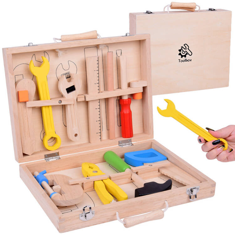 Wooden Case with Tools Hammer Saw Screwdriver 10 tools ZA5382