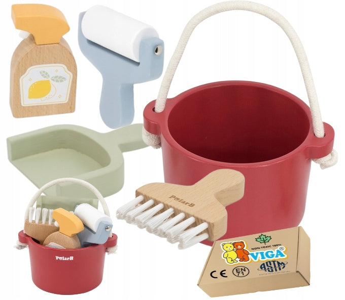 Wooden Cleaning Kit with Bucket for Kids Developmental Toys