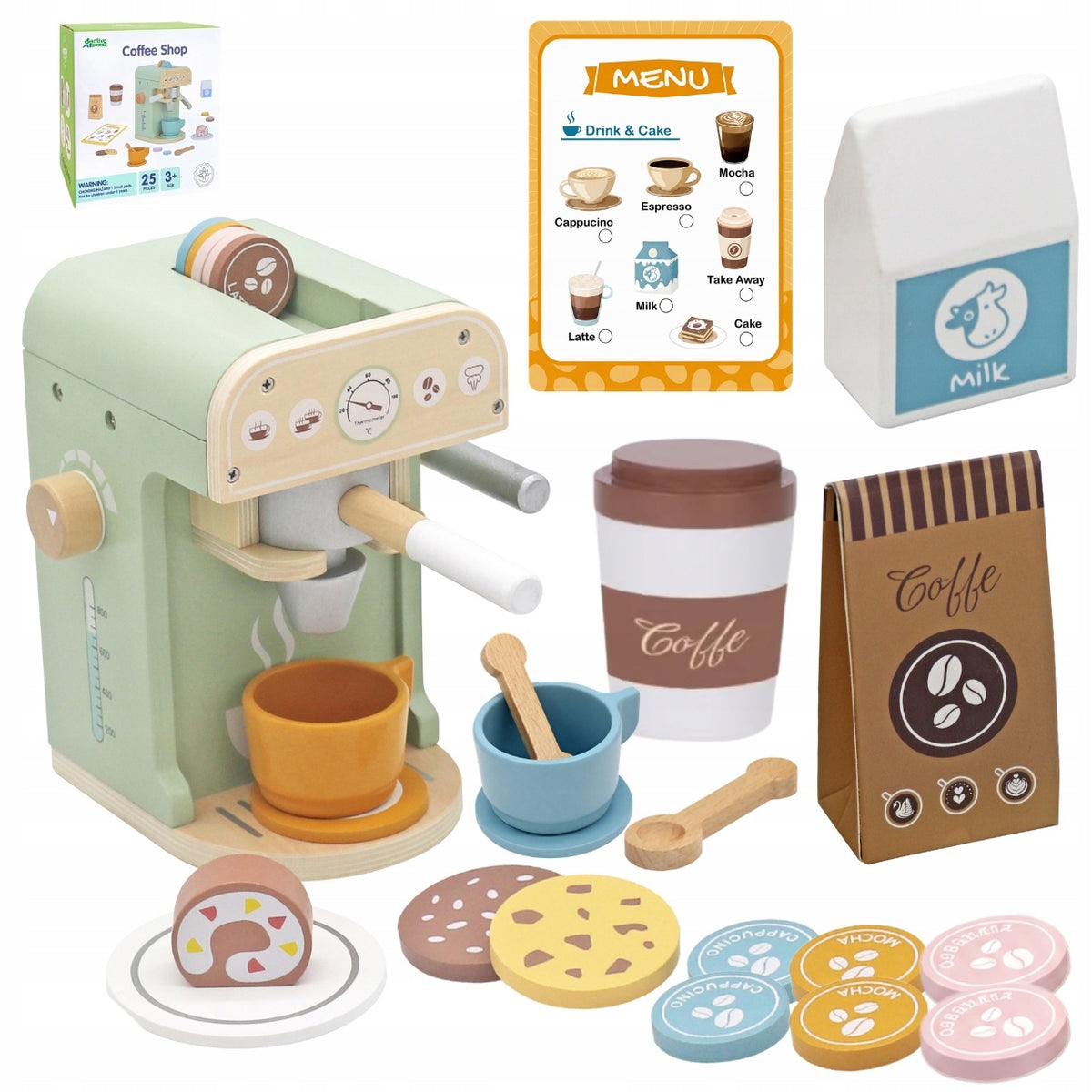 Wooden Coffee Maker Cafe with Accessories Barista Set 25el