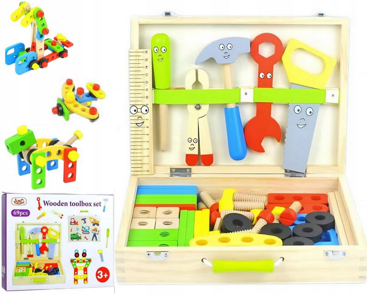 Wooden DIY Box Set Tools akcesoria 69 elements