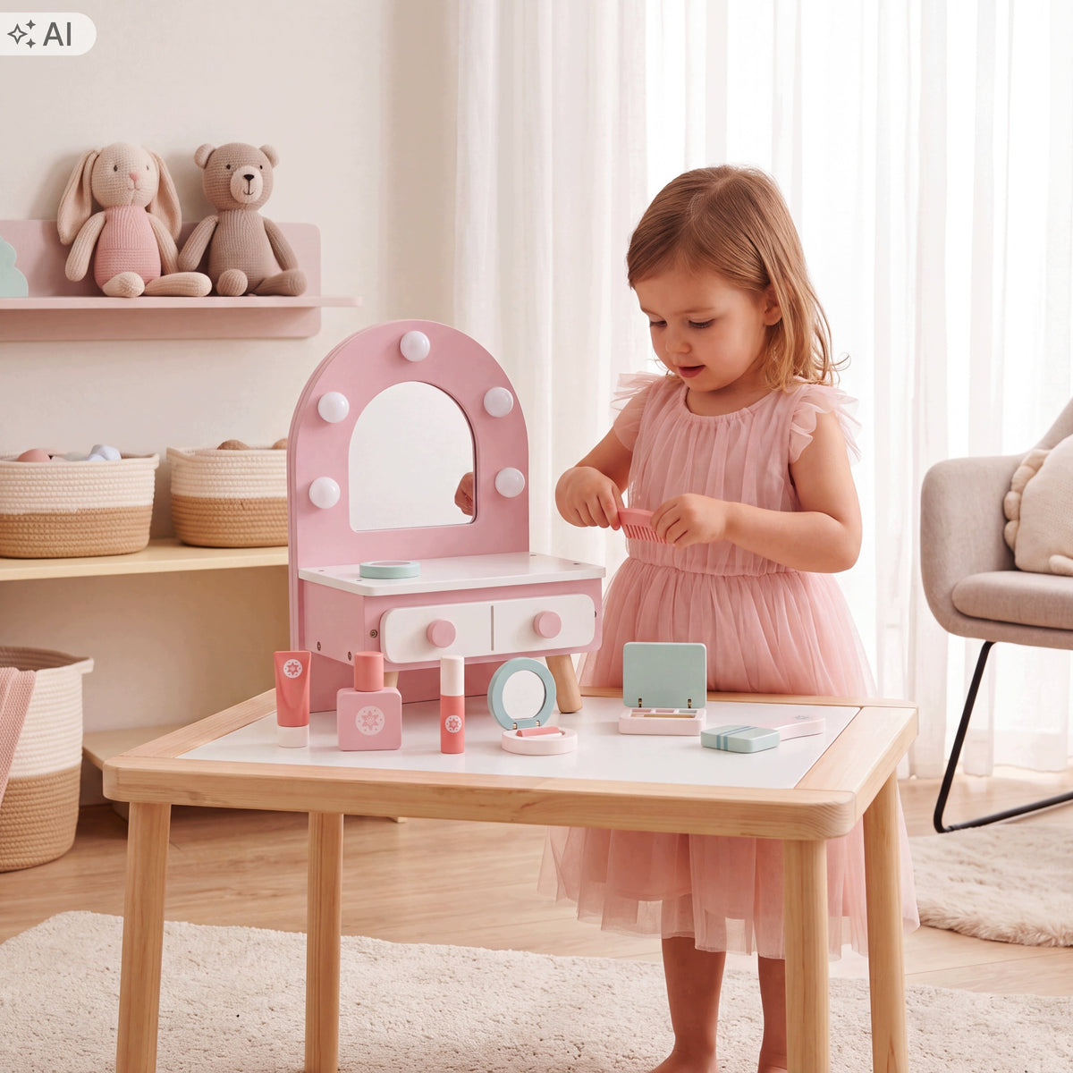 Wooden DRESSING TABLE for children girls LED lighting accessories mirror Manufacturer code TD03