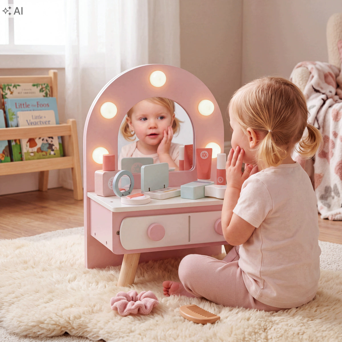 Wooden DRESSING TABLE for children girls LED lighting accessories mirror Packaging status original