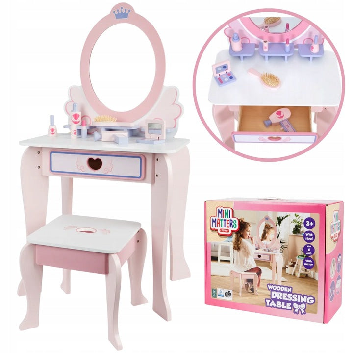 Wooden DRESSING TABLE for children girls large with mirror set + akcesoria