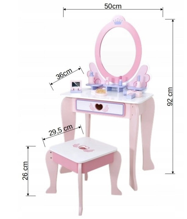 Wooden DRESSING TABLE for girls pink large with mirror Akcesoria dryer