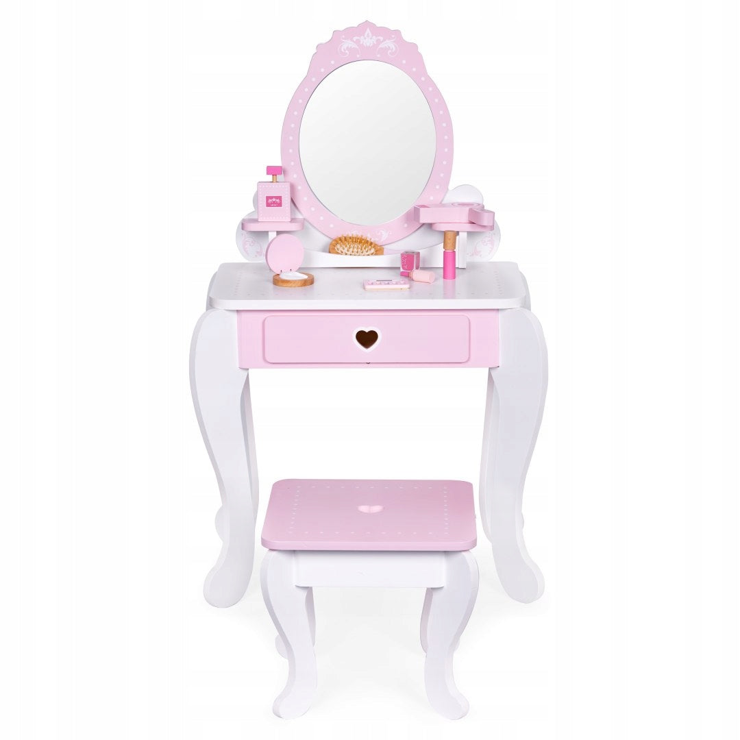 Wooden Dressing Table For Girls Toy Large with Mirror + Akcesoria Manufacturer code Różowa Dla Dzieci Dziecięca Taboret