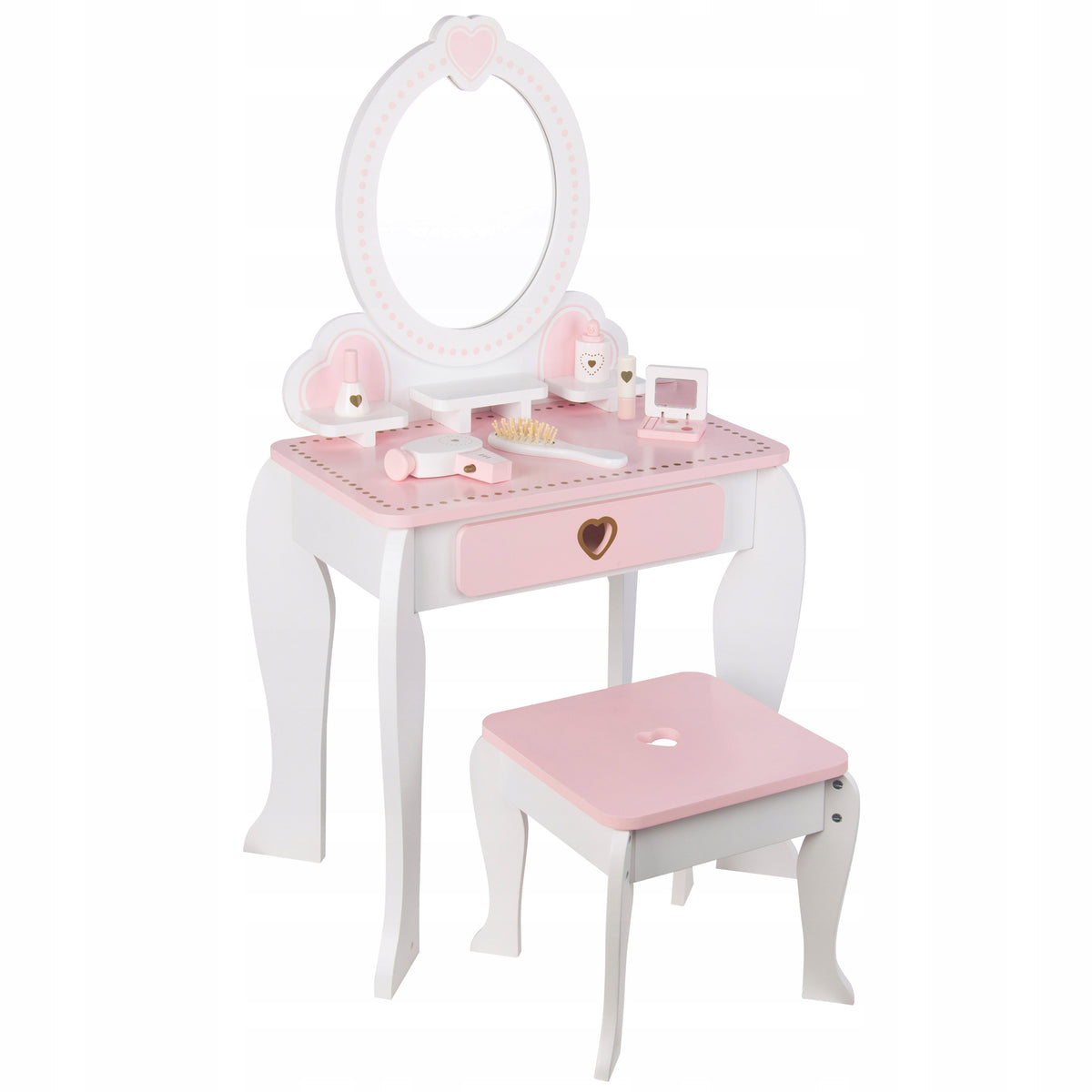 Wooden Dressing Table for Kids Kinga White Pink Mirror Accessories Education Packaging status original
