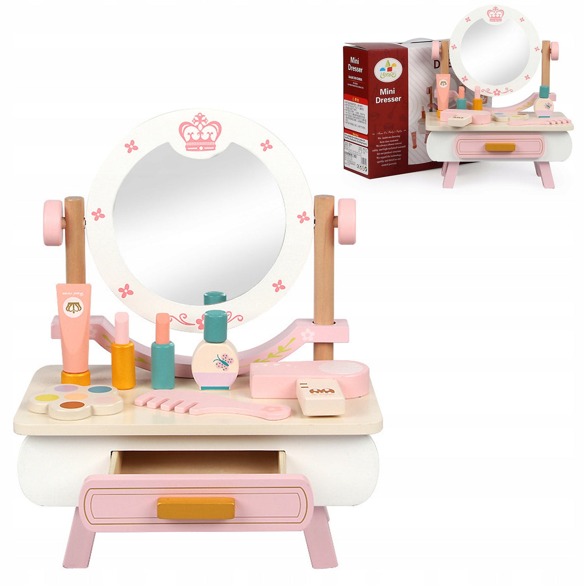 Wooden Dressing Table with Mirror for Girls White with Drawers Gift