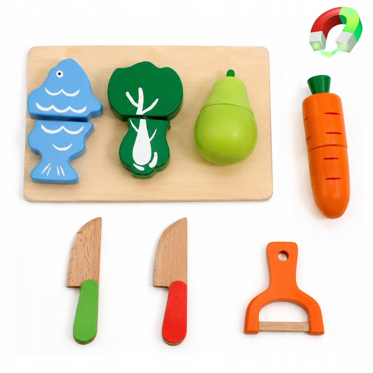 Wooden Fruit Vegetables Magnetic Slicing Set for Children XXL 17el Brand Active Hobby