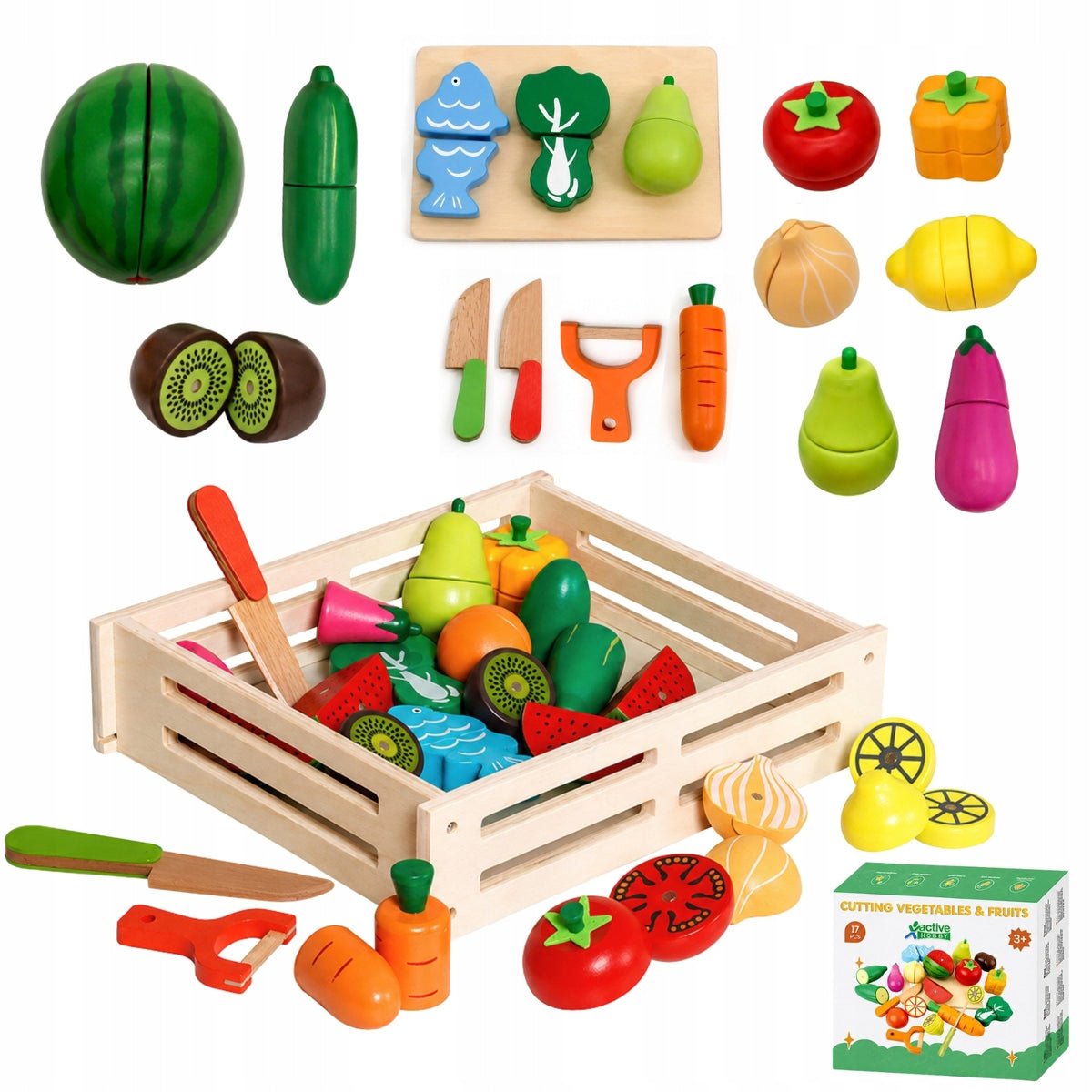 Wooden Fruit Vegetables Magnetic Slicing Set for Children XXL 17el