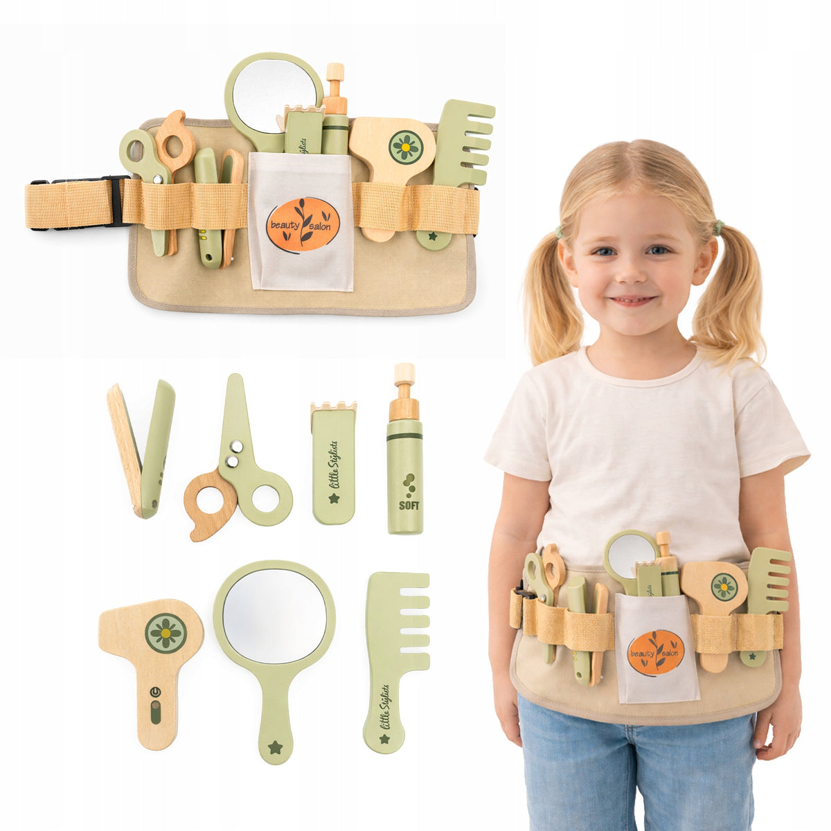 Wooden Hairdresser Set for Kids with Accessory Belt