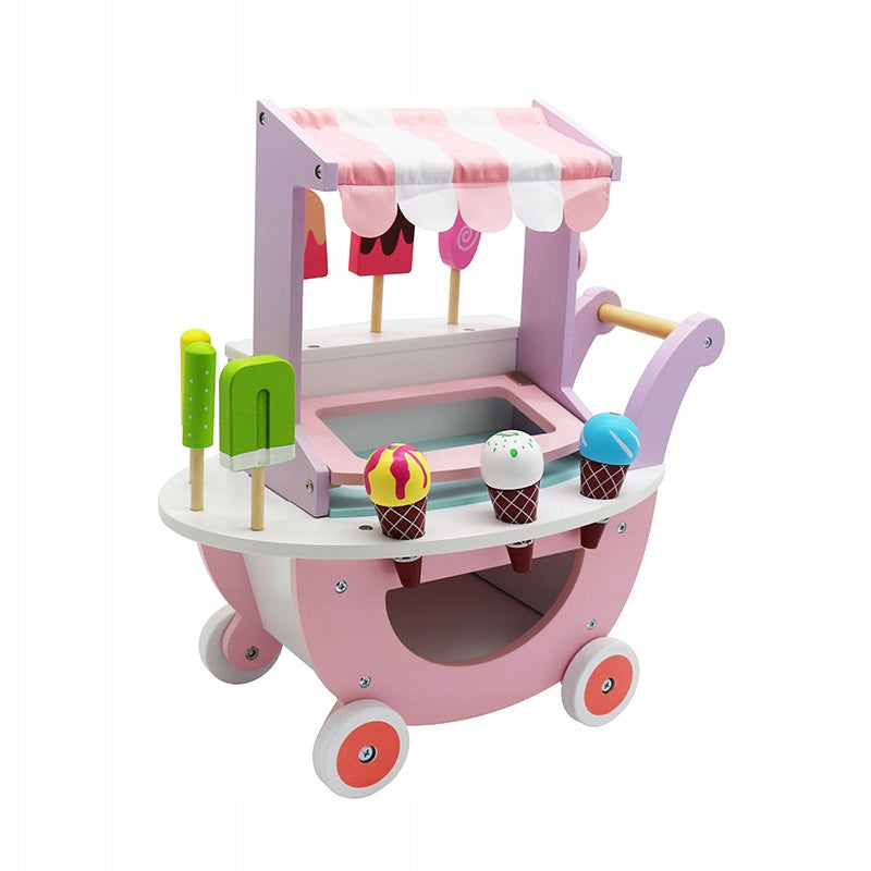 Wooden Ice Cream Shop For Kids On Wheels Toy Ice Cream Making Set Manufacturer code W052