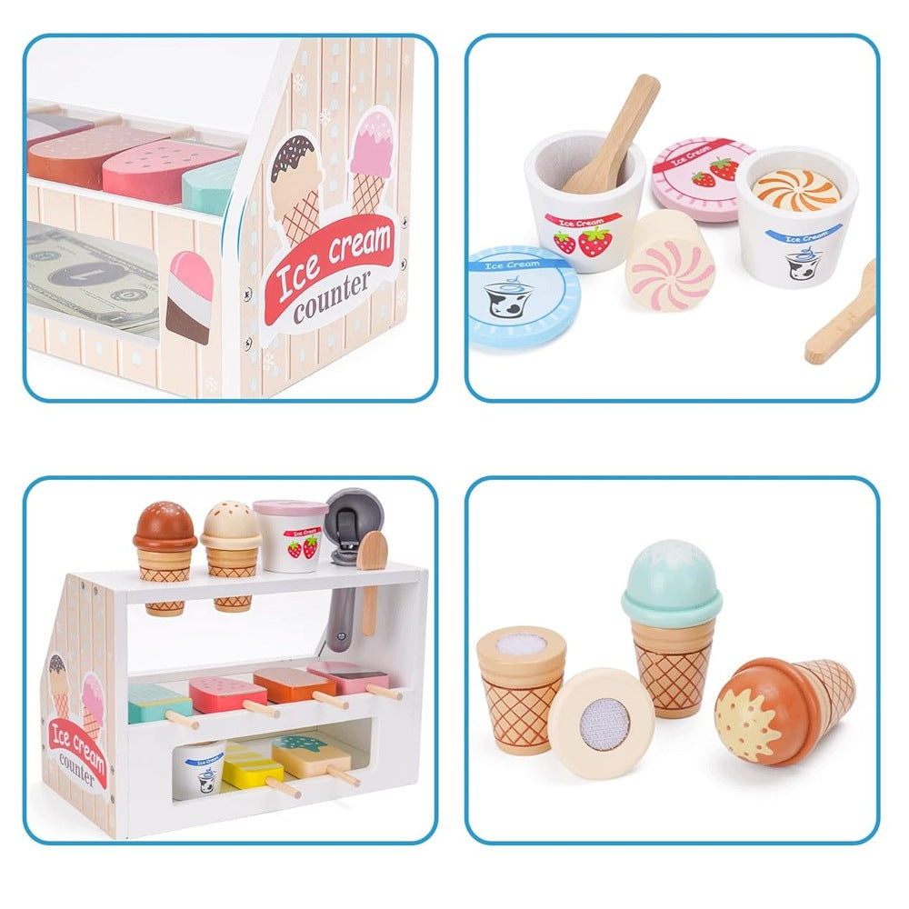 Wooden Ice Cream Shop Role Play Set with Ice Cream and Accessories Packaging status original