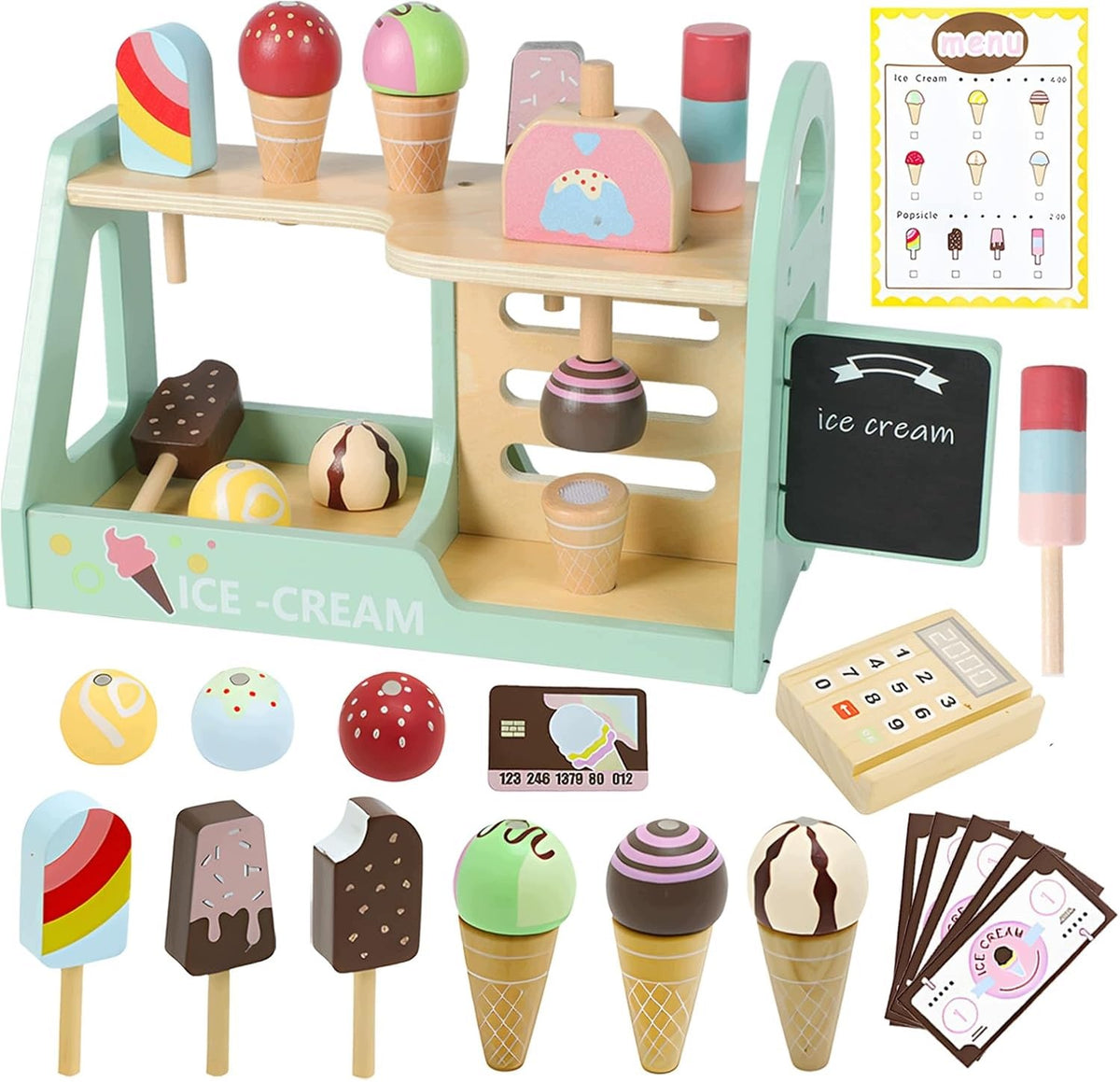 Wooden Ice Cream Shop for Kids Ice Cream Shop Cash Register Accessories 3+ Packaging status original