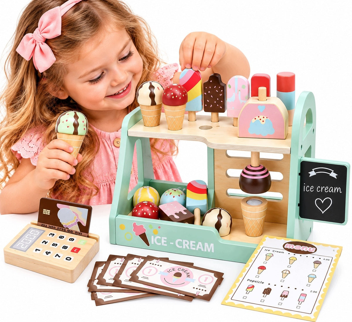 Wooden Ice Cream Shop for Kids Ice Cream Shop Cash Register Accessories 3+