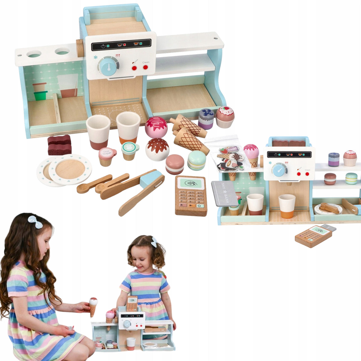 Wooden Ice Cream Shop for Kids - Large Set Coffee Ice Cream Adam Toys Packaging status original