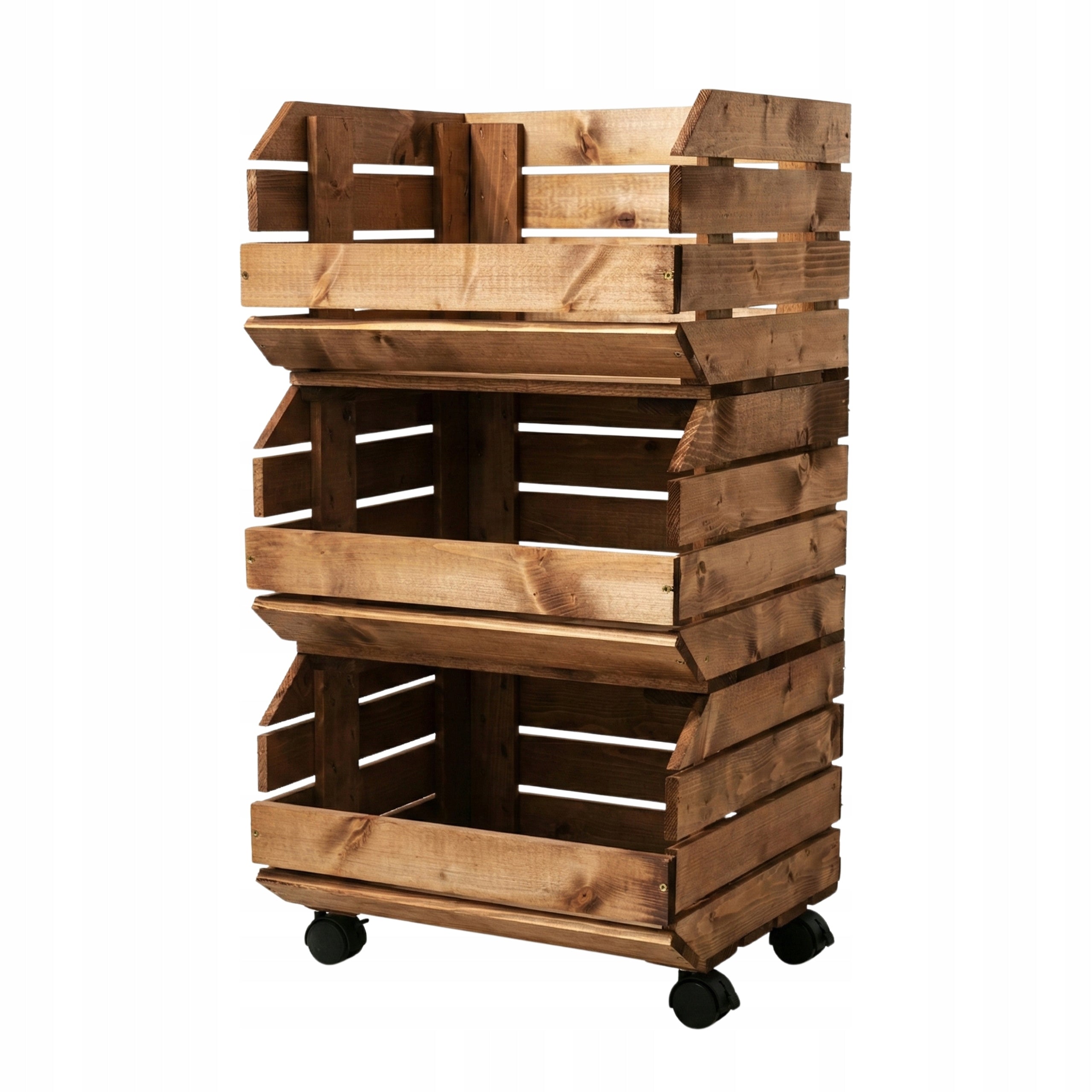 Wooden Kitchen Trolley Vegetable Rack on Wheels Modular Brown 3-Tier Shelf Manufacturer code REG_37x30x73_BRAZ