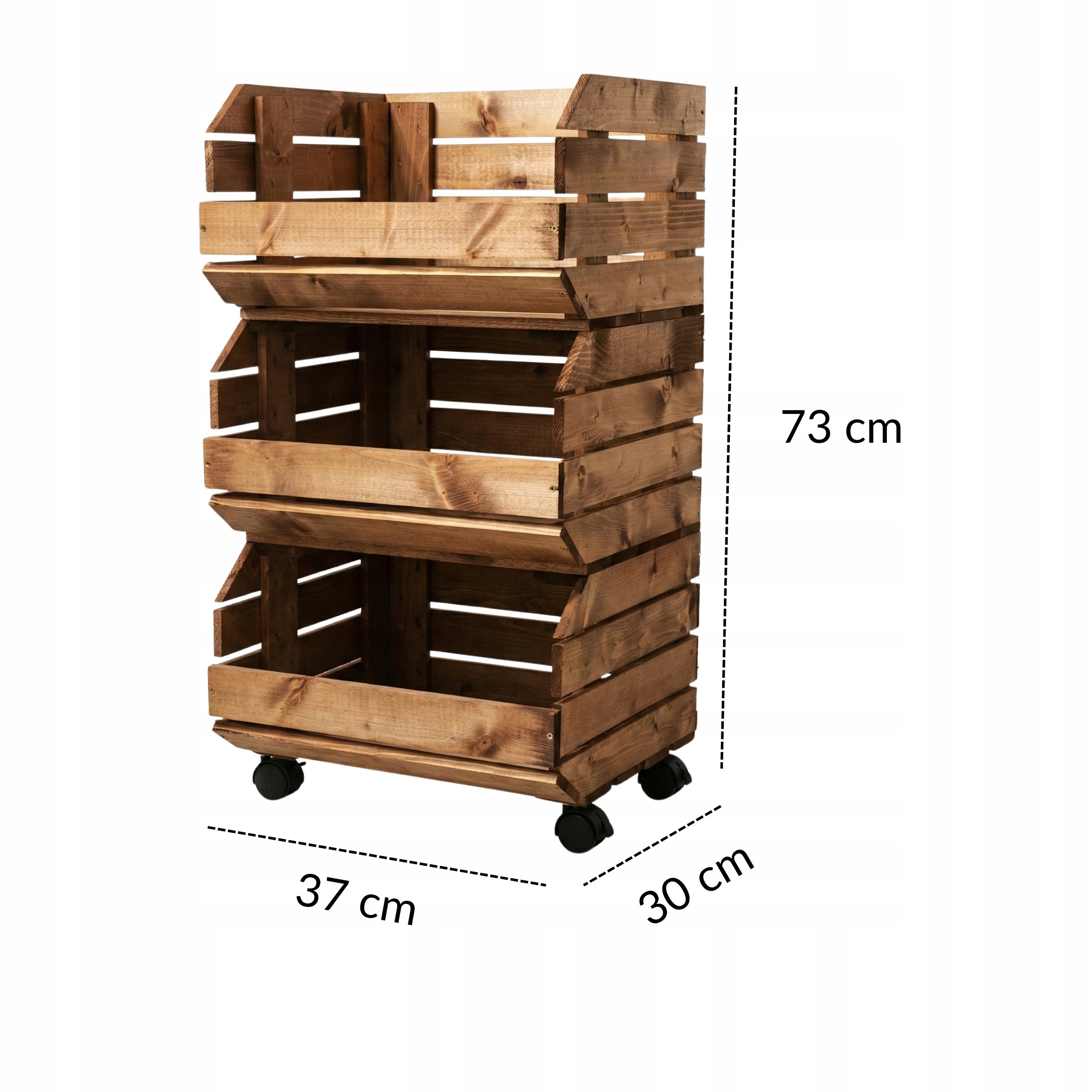 Wooden Kitchen Trolley Vegetable Rack on Wheels Modular Brown 3-Tier Shelf Packaging status original