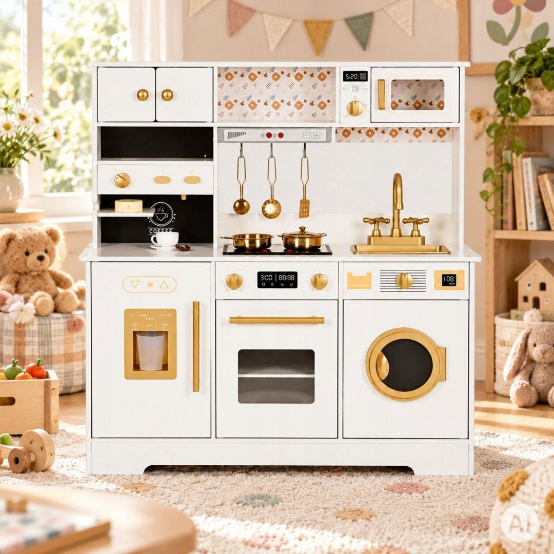 Wooden Large Kitchen Kids Coffee Maker Ice Maker Accessory Brand Ecotoys