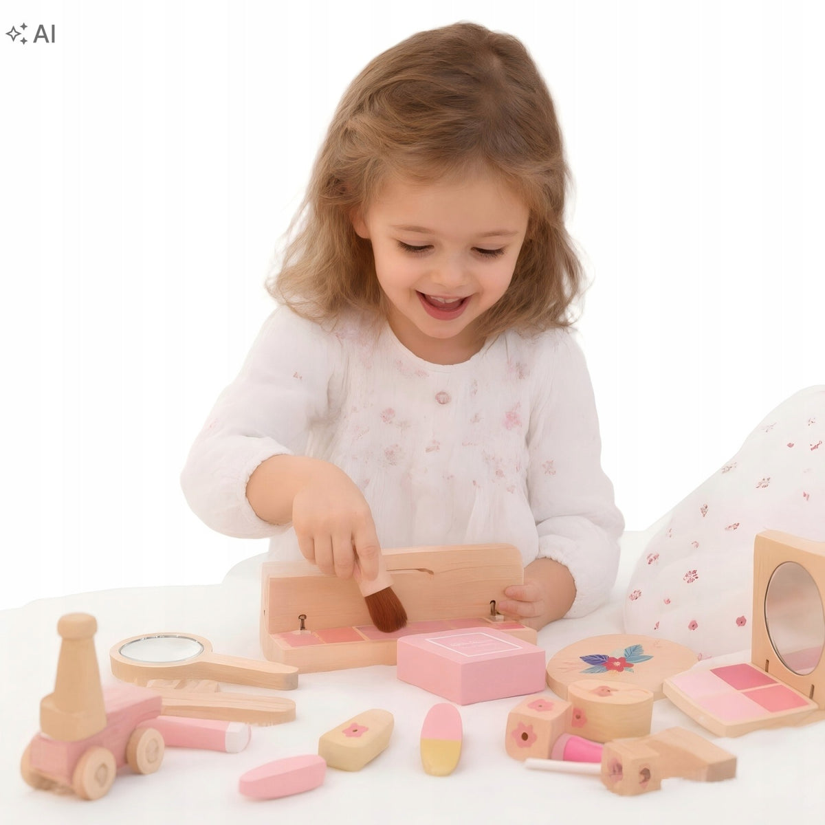Wooden Makeup Toy Set Girls Pretend Play Vanity Role Play Birthday Gift 3+