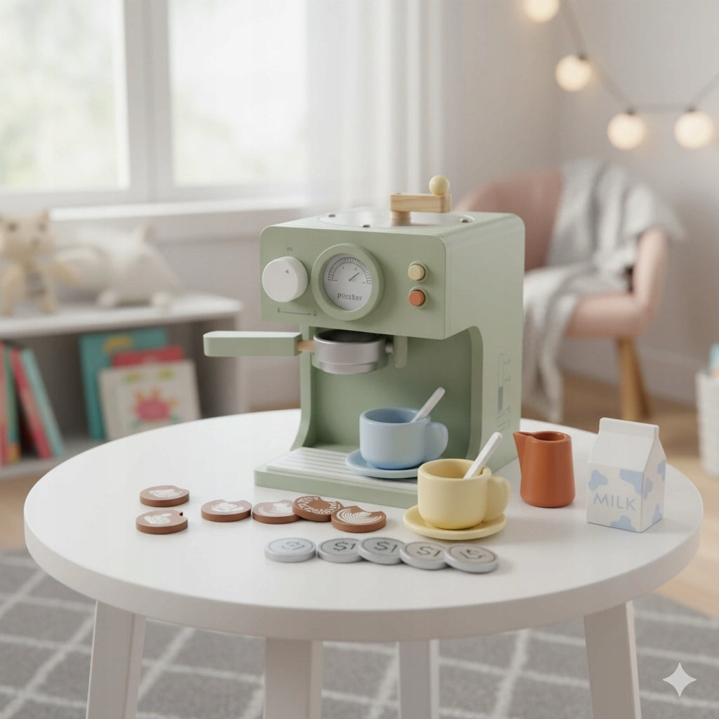 Wooden MeCoffee Coffee Maker for Kids Barista Set with Accessories Packaging status original