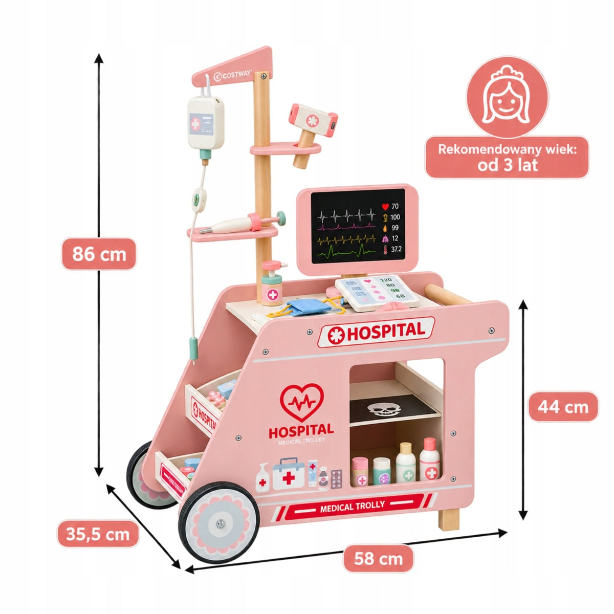 Wooden Medical Trolley Hospital Small Doctor Set with Accessories 3+ Packaging status original