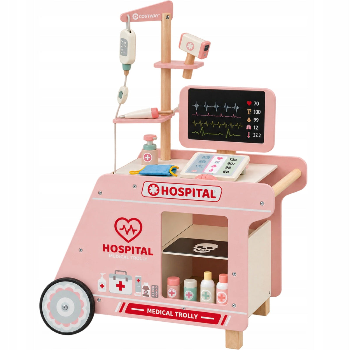 Wooden Medical Trolley Hospital Small Doctor Set with Accessories 3+